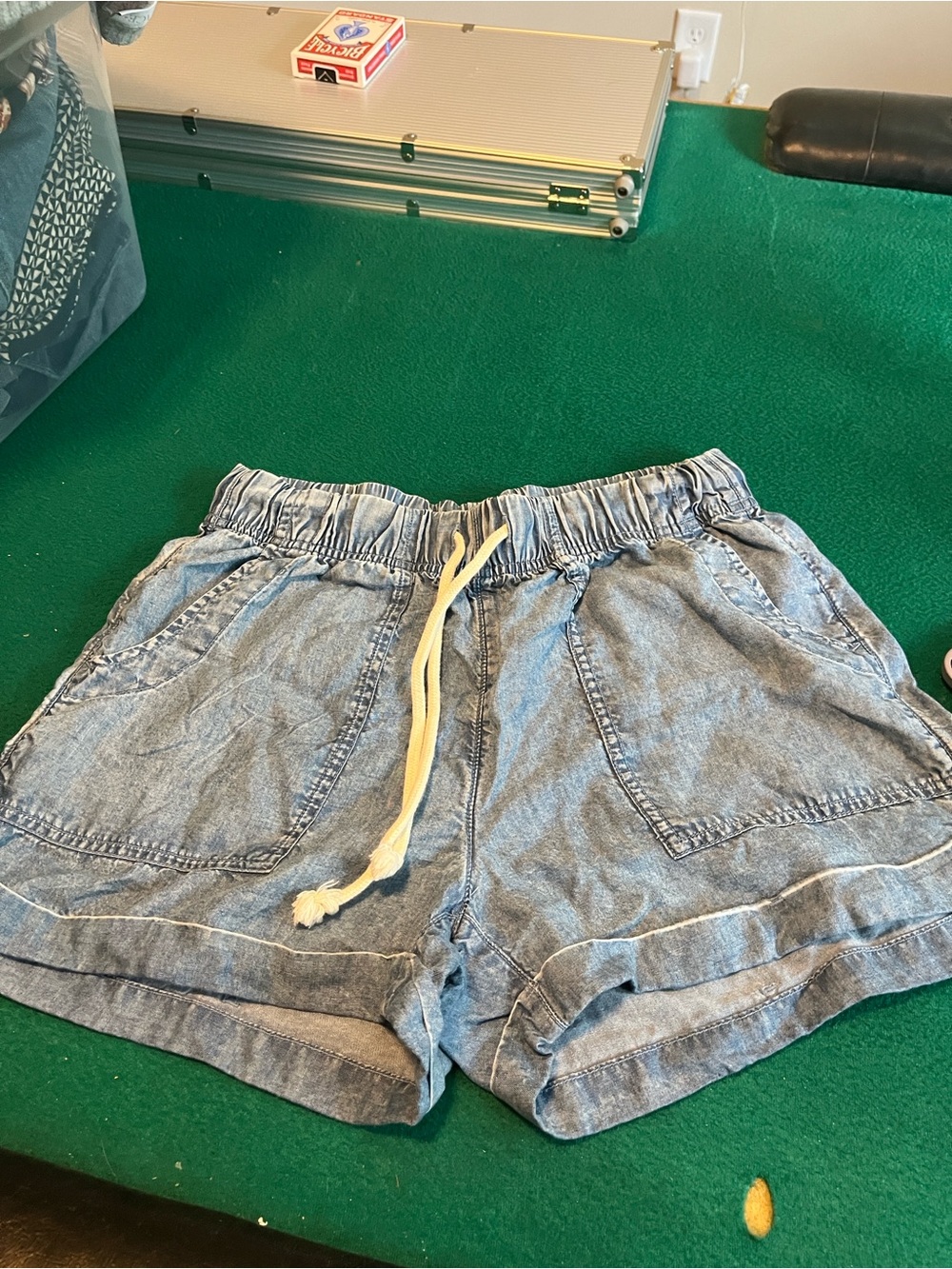 aerie Light Blue Denim-Style Drawstring Shorts